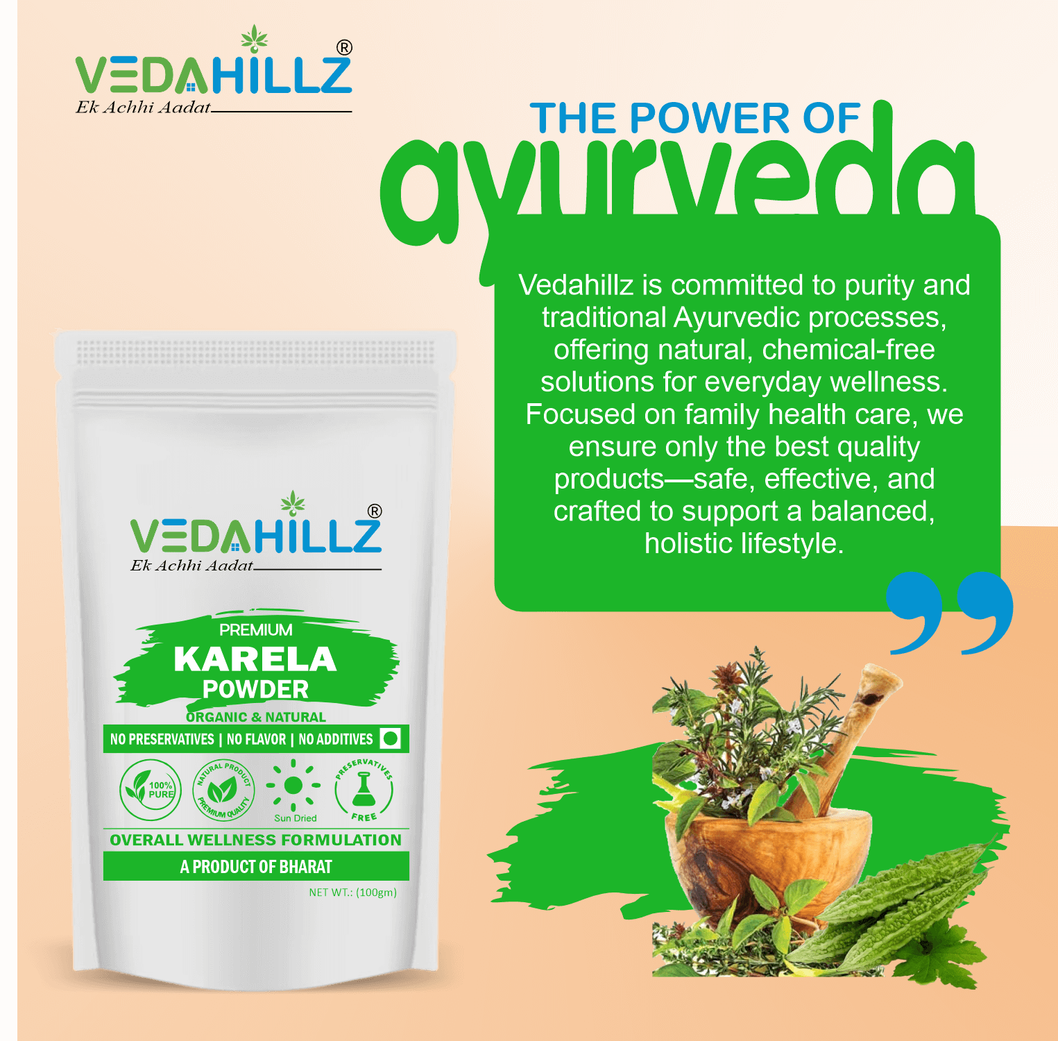 Vedahillz Premium Karela Powder Made from Sun-Dried Natural Karela Fruits